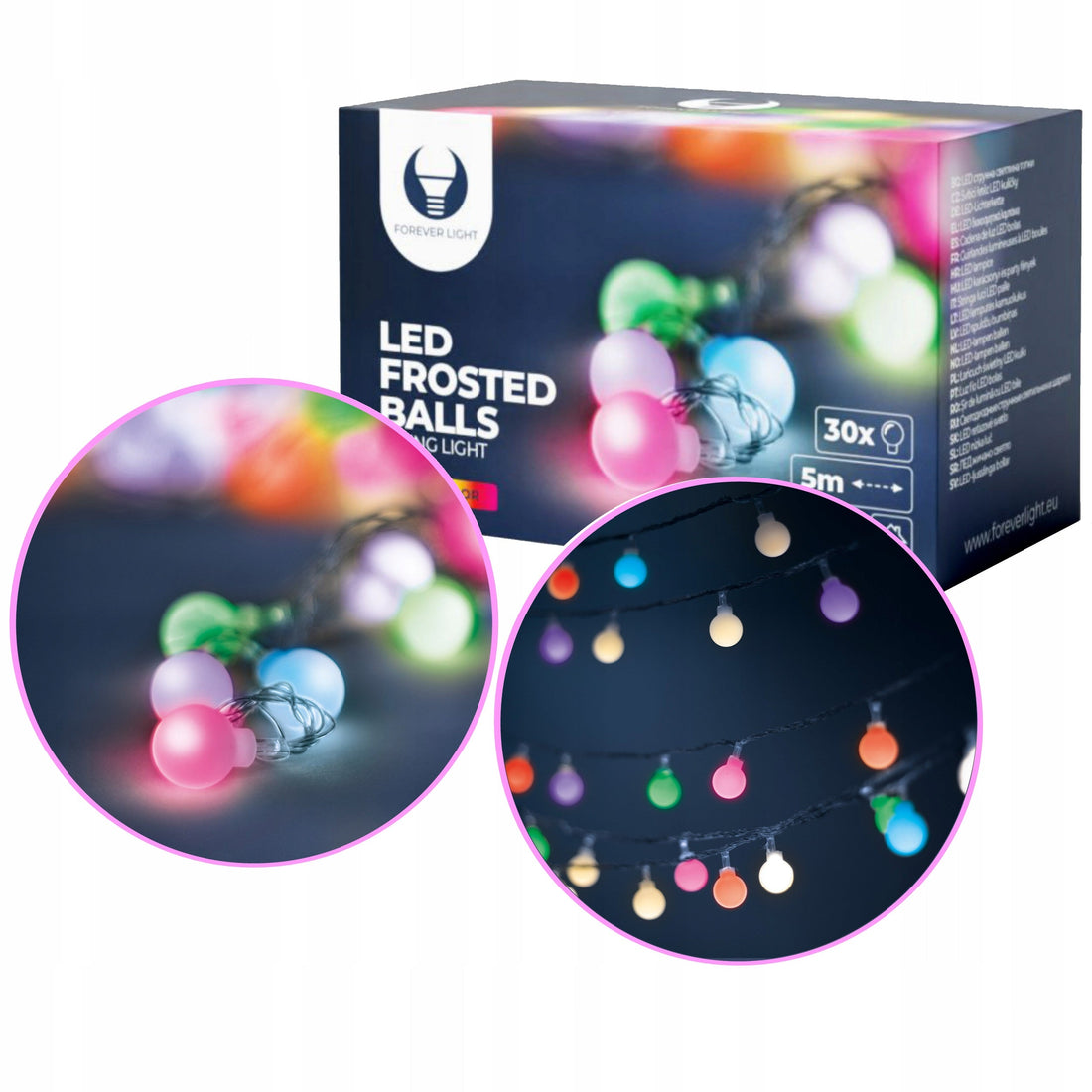 Ghirlanda Instalatie Multicolora 5m Forever Light - Frosted Balls 30 Lumini 230V 8 Moduri - 5900495624635 - 1