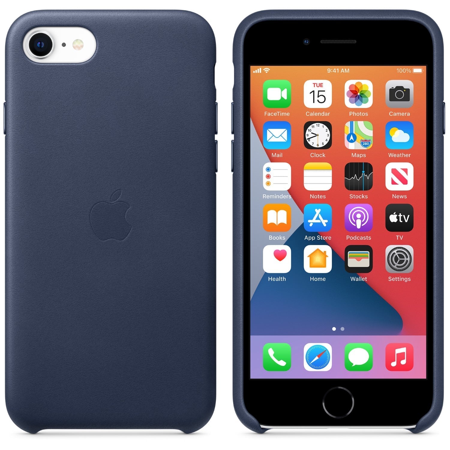 Husa Piele Naturala Apple pt. iPhone SE 2022 / 2020 / 8 / 7 Midnight Blue - MXYN2ZM/A Originala Resigilat - 190199610552 - 1