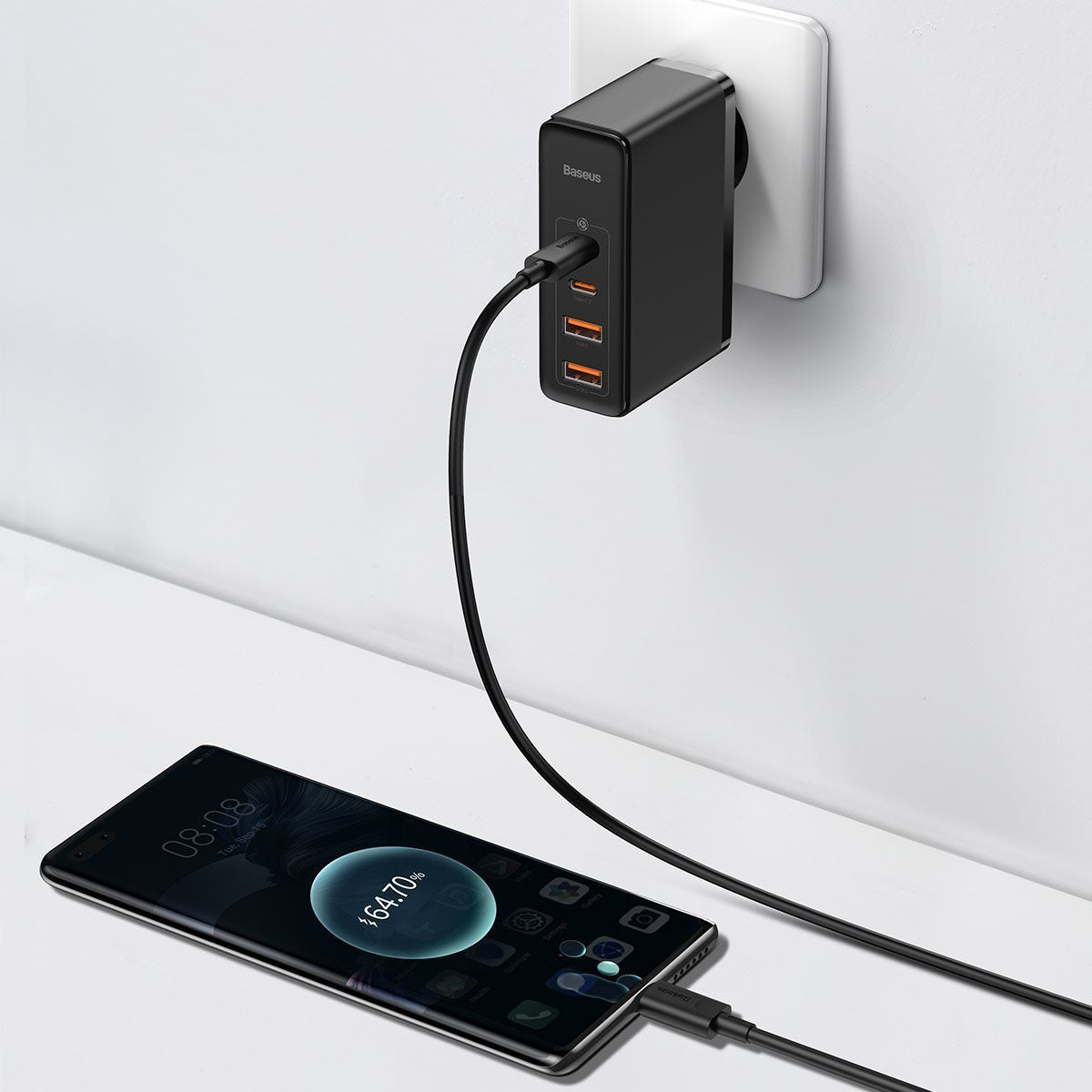 Incarcator Priza Baseus GaN2 Pro - 2 x USB-C USB 100 W Quick Charge 4.0 Power Delivery 3.0 Huawei SuperCharge Cablu - CCGAN2P-L02