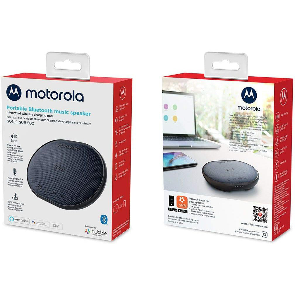 Incarcator Wireless & Boxa Bluetooth Motorola Sonic Sub 500 - 10W Impermeabila IPX7 Microfon Alexa Google Siri Hubble - B091BJZFWZ