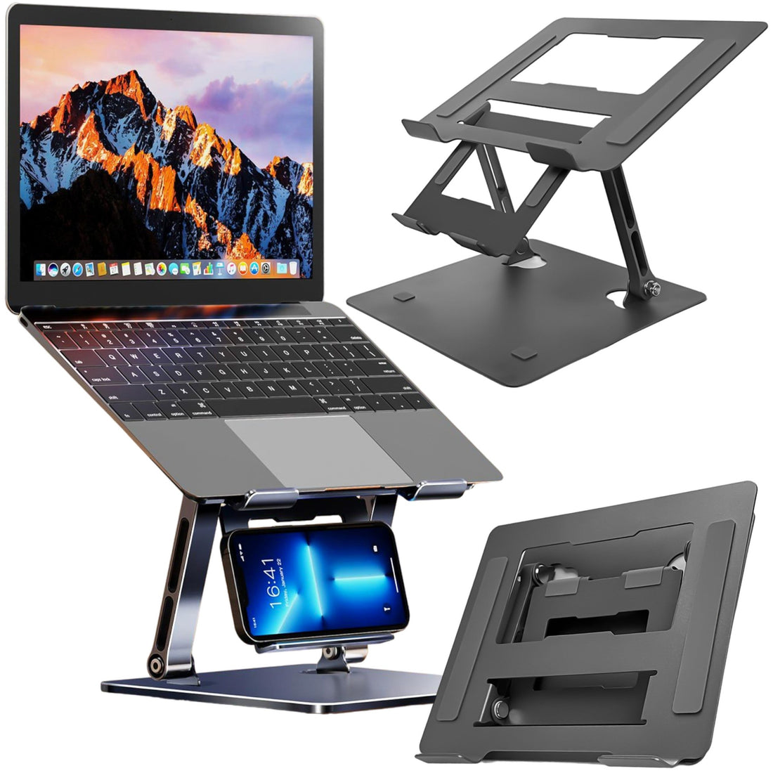 Suport Stand Universal 2-in-1 Laptop & Smartphone Alogy 11’’ - 17’’ Pliabil Portabil Aluminiu - 5905601816799 - 1