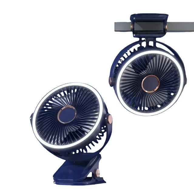 Ventilator portabil de Birou cu Clema - 3 Viteze Lumina Alba LED USB-C - Albastru - M1-Blue - 1