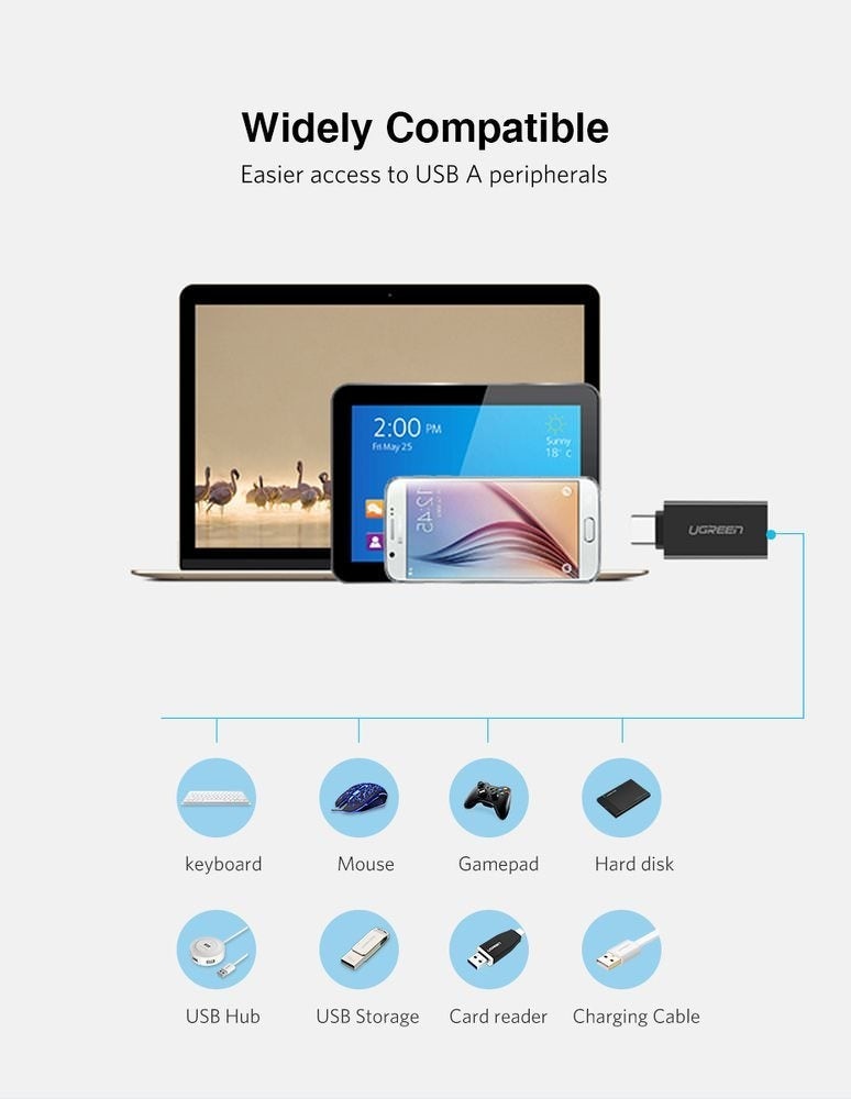 Adaptor USB 3.0 la USB-C OTG Ugreen - White - 30155 - 6957303831555 - 12