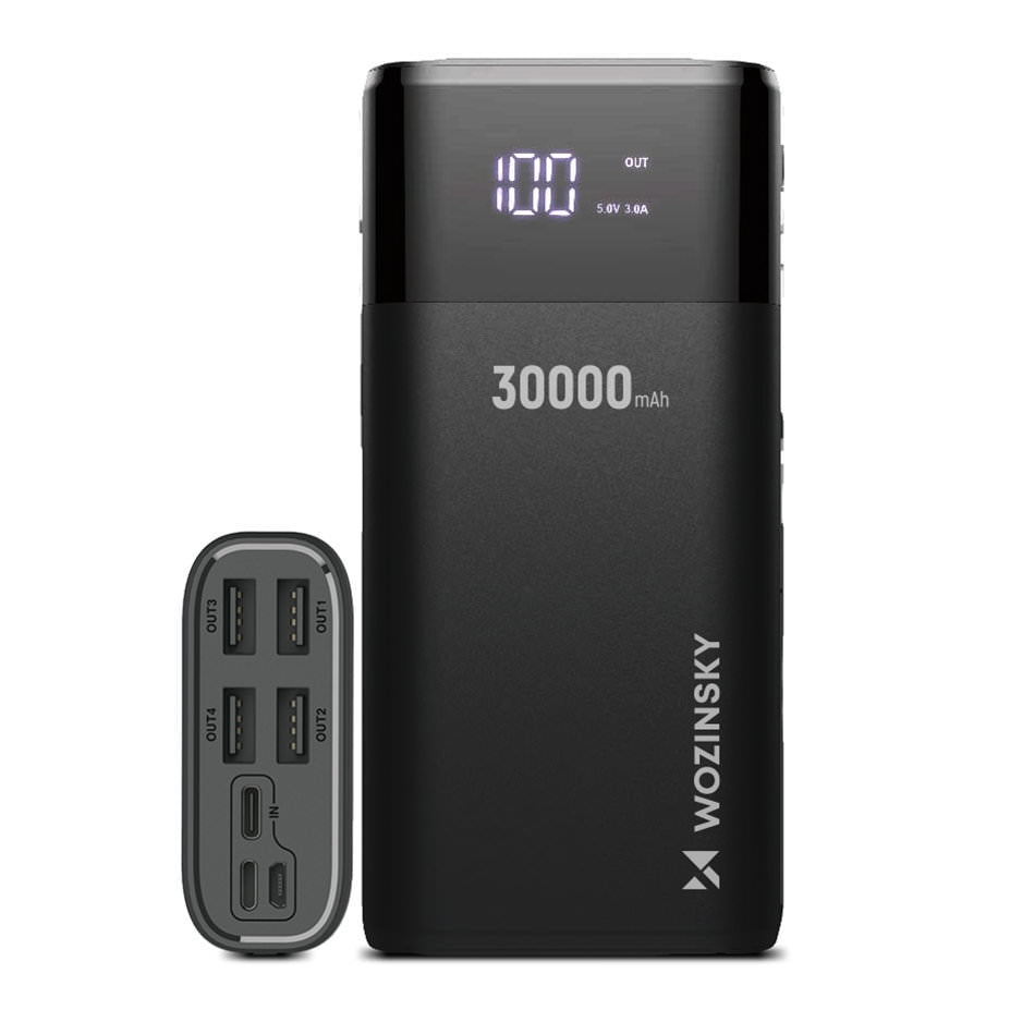 Baterie Externa Wozinsky 30000 mAh - 4 x USB 3A Display LCD - Black - WPB-001BK - 5907769300349 - 1