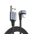 Cablu Incarcare & Date USB la USB-C curbat 180° Ugreen - 18W QC 4.0/3.0 ADP 3A Nylon Brodat - 70313 - 6957303873135 - 1