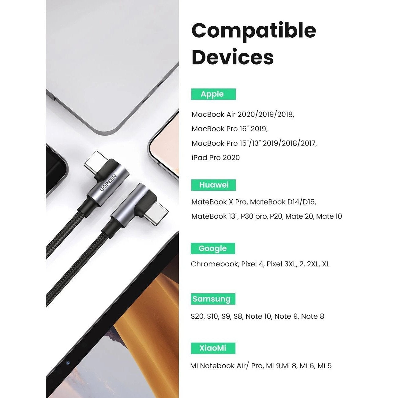 Cablu Incarcare & Date USB-C la curbat 90° Ugreen - 100W Power Delivery QC 3.0 Huawei SuperCharge 5A - 70696 - 6957303876969 - 5