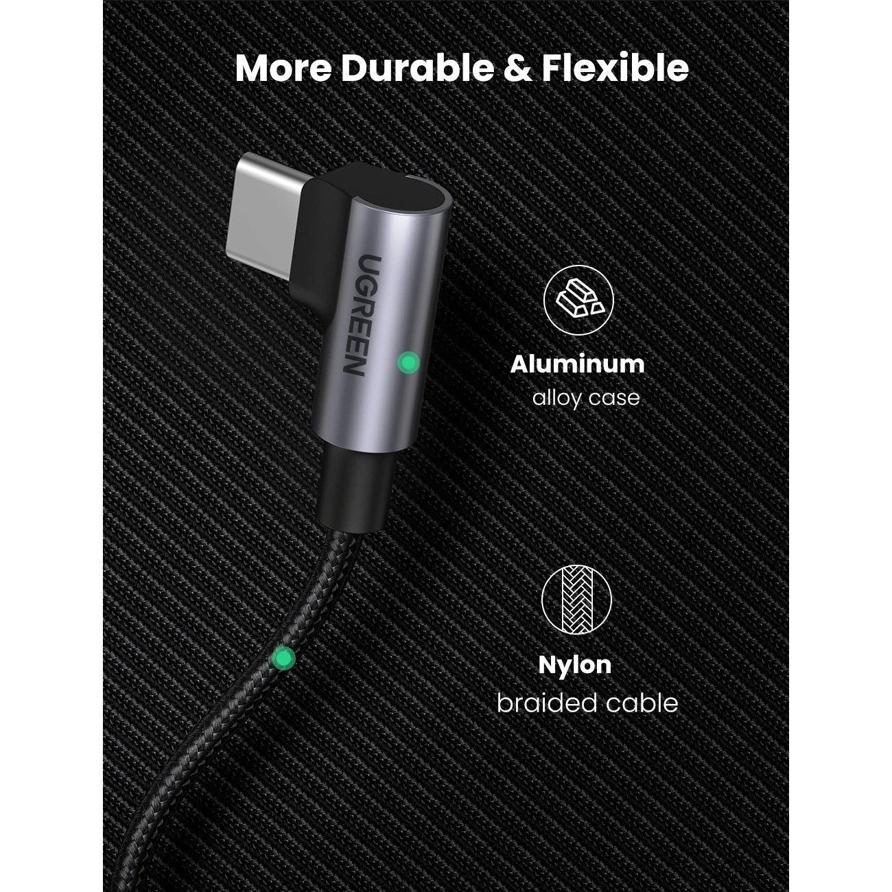 Cablu Incarcare & Date USB-C la curbat 90° Ugreen - 100W Power Delivery QC 3.0 Huawei SuperCharge 5A - 70696 - 6957303876969 - 7