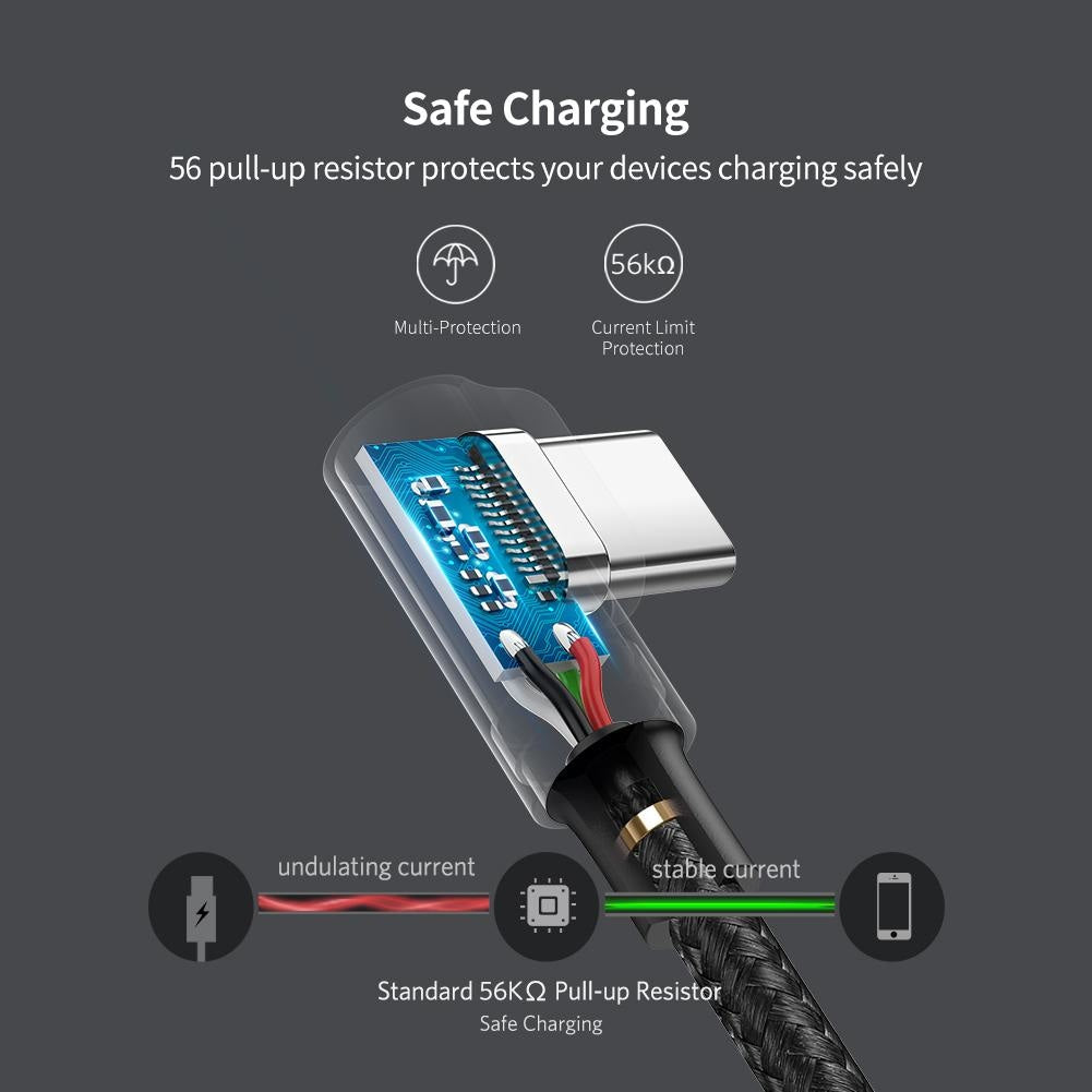 Cablu Incarcare & Date USB la USB-C curbat 90° Ugreen - 18W QC 3.0 Adaptive Fast Charging 3A - 20856 - 6957303828562 - 7