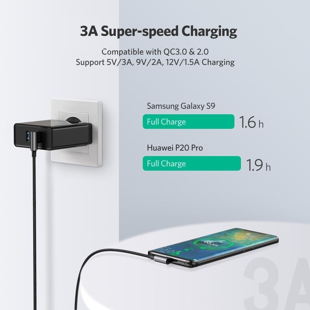 Cablu Incarcare & Date USB la USB-C curbat 90° Ugreen - 18W QC 3.0 Adaptive Fast Charging 3A - 20856 - 6957303828562 - 4