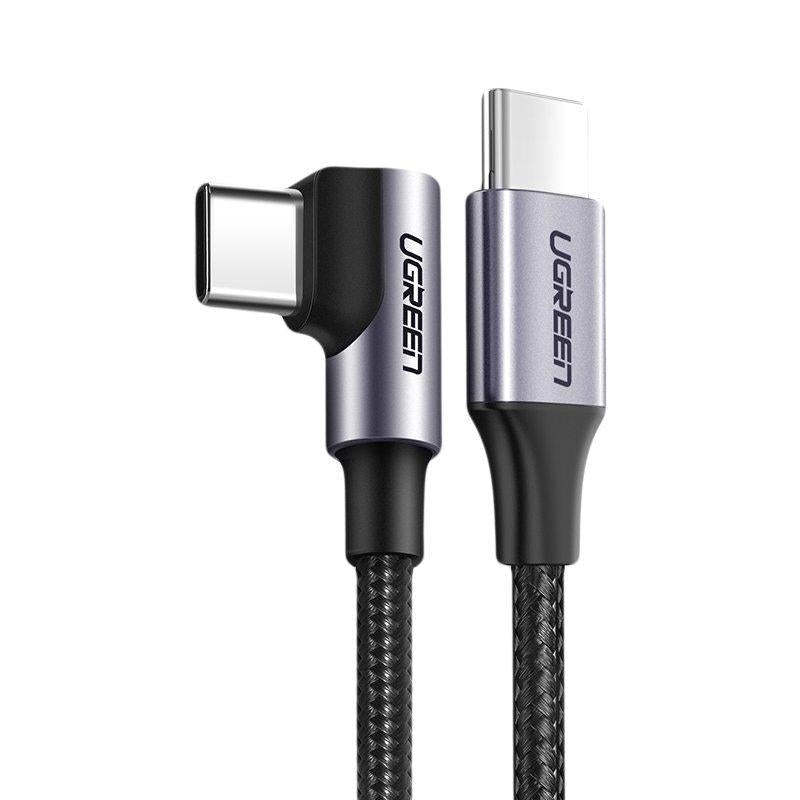 Cablu Incarcare & Date USB-C la curbat 90° Ugreen - 60 W Power Delivery QC Nylon Brodat - 1m - 50123 - 6957303851232 - 1