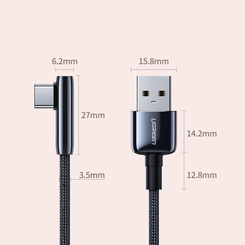 Cablu Incarcare & Date USB la USB-C curbat 90° Ugreen US317 - QC 3.0 Huawei SuperCharge Adaptive Fast Charge 5A - 70430 - 6957303874309 - 14