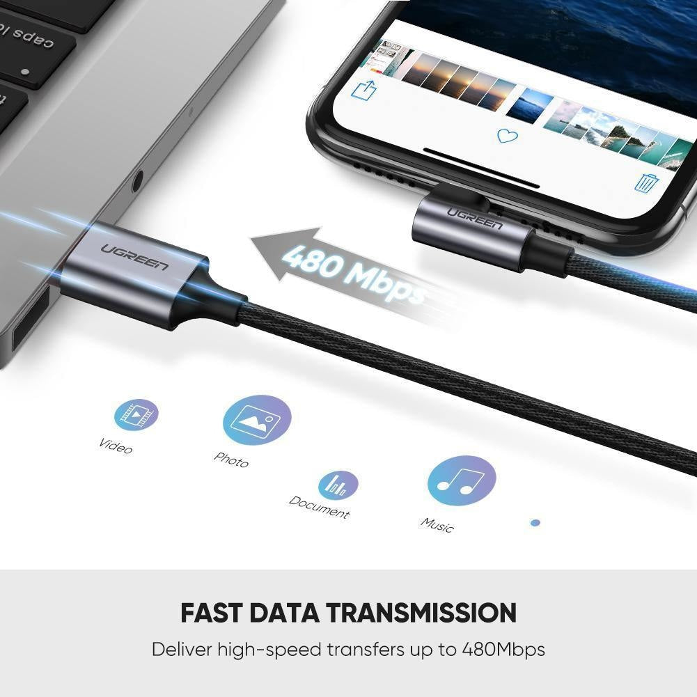 Cablu Incarcare & Date USB la Lightning curbat 90° Ugreen US299 - MFI - 1m - 60521 - 6957303865215 - 6