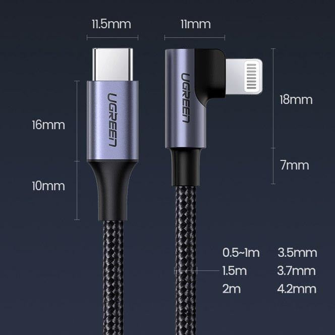 Cablu Incarcare & Date USB-C la Lightning curbat 90° Ugreen - MFI 3A - 1.5m - 60764 - 6957303867646 - 11