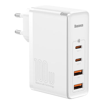 Incarcator Priza Baseus GaN2 Pro - 2 x USB-C USB 100 W Quick Charge 4.0 Power Delivery 3.0 Huawei SuperCharge Cablu - White - CCGAN2P-L02