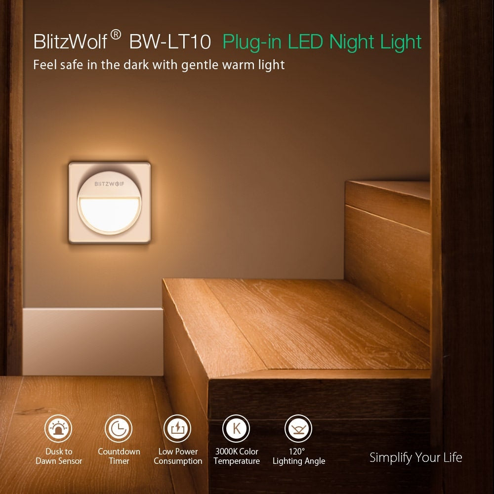 Lampa Veghe Priza BlitzWolf BW-LT10 - 20 lm Senzor Timer 3000K - 5907489600743 - 4