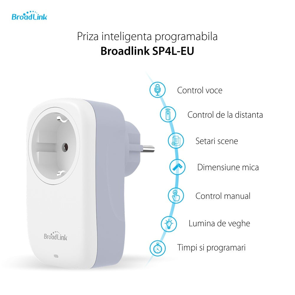 Priza Smart BroadLink SP4L-EU - WiFi Control Vocal Google Alexa App Programare Lumina - 6924826704482 - 2