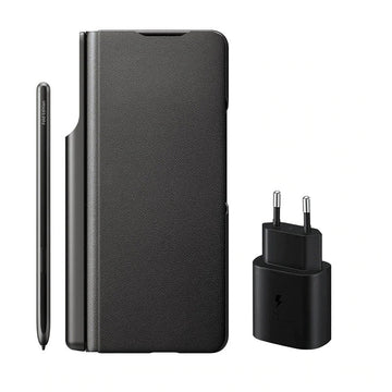 Starter Kit Husa Originala Piele Naturala Samsung Flip Cover + S-Pen + Incarcator 25W EF-FF92KKBEGEE - Galaxy Z Fold 3 - 8806092740464 - 1